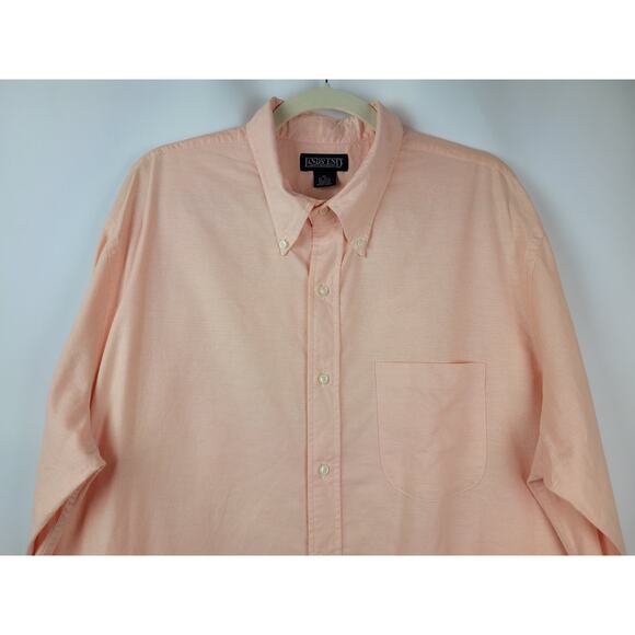 Lands End Men's Long Sleeve Cotton Peach Button Up Shirt Size XL 17-17.5 - Picture 2 of 9